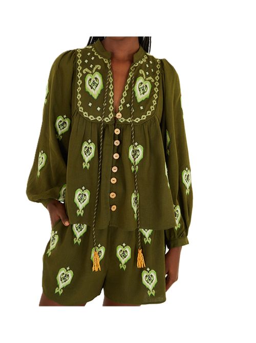 Farm Rio camicetta lenzing™ ecovero™ euroflax™ con maniche a sbuffo ricamate verdi FARM Rio | 344172L0013 GREEN